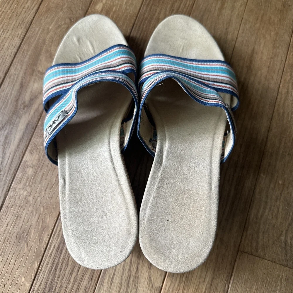 Anne Klein Wedge Sandals Size 7 Striped Sailor Chic Cork Heel Summer‎